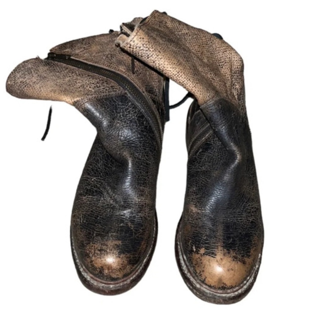 Bed Stu Distressed Black and Brown Leather Boots